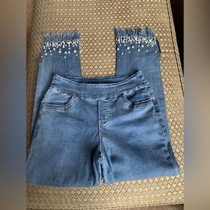 Ethyl Pearl and Rhinestone Frayed jeans size 4